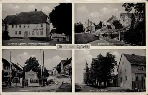 Ak Egstedt Erfurt in Thüringen, Gasthof, Dorfstraße, Denkmal, Kirche