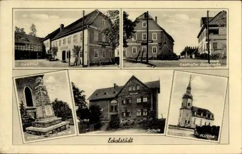 Ak Eckolstädt Bad Sulza in Thüringen, Gasthof, Kirche, Schule, Kriegerdenkmal, Dorfstraße