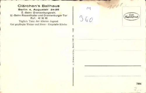 Ak Berlin Mitte, Bühlers Ballhaus, Clärchens Ballhaus, Auguststraße 24-25