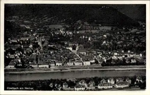 Ak Eberbach am Neckar Odenwald Baden, Panoramaansicht von Eberbach, Neckarfluss im Vordergrund, H