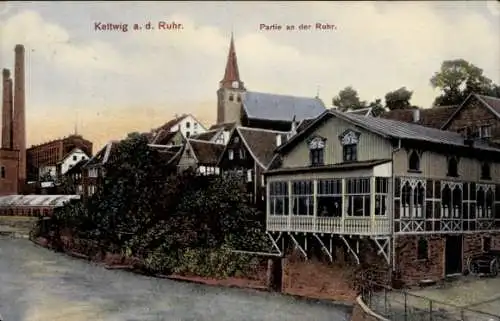 Ak Kettwig an der Ruhr Essen,  an der Ruhr, Wohnhäuser, Kirche, Fabrik