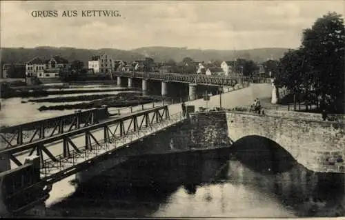 Ak Kettwig Essen im Ruhrgebiet, Gesamtansicht, Brücke