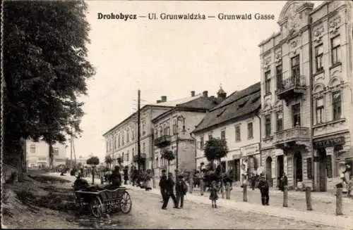 Ak Drohobycz Ukraine, Grunwaldgasse, Passanten