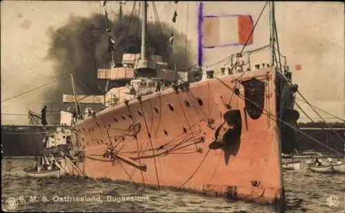 Ak Deutsches Kriegsschiff SMS Ostfriesland, Kaiserliche Marine, Bugansicht