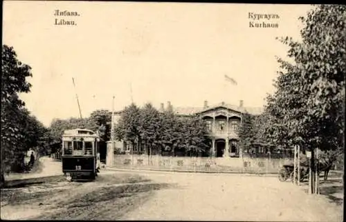 Ak Liepaja Libau Lettland, Kurhaus, Straßenbahn Nr. 13