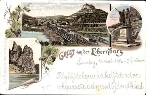 Litho Bad Münster am Stein, Ebernburg, Rheingrafenstein, Hutten Sickingen Denkmal