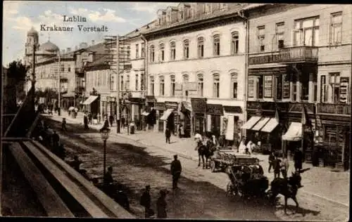 Ak Lublin Polen, Krakauer Vorstadt, Straßenpartie