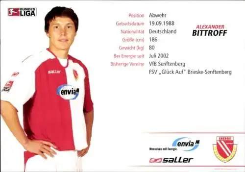 Autogrammkarte Fußballer Alexander Bittroff, FC Energie Cottbus, Autogramm