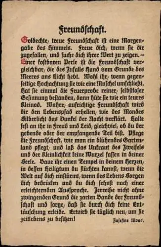 Ak Gedicht Freundschaft, Goldechte, treue Freundschaft ist eine Morgengabe des Himmels...