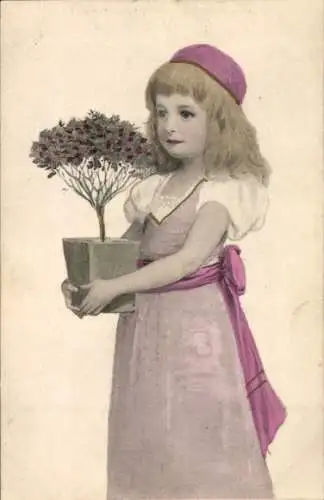Ak Mädchen mit Pflanze, Portrait