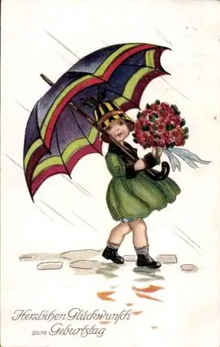 Ak Glückwunsch Geburtstag, Mädchen, Blumenstrauß