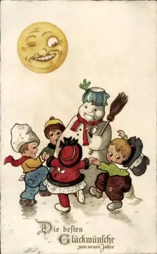 Ak Glückwunsch Neujahr, Kinder, Schneemann