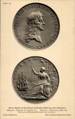 Ak Breda Nordbrabant Niederlande, Silver Medal of the Peace of Breda 1667 by John Roettier