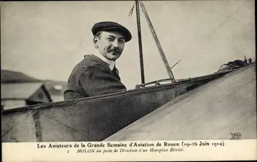 CPA Les Aviateurs de la Grande Semaine d'Aviation de Rouen 1910, Molon, Monoplan Blériot