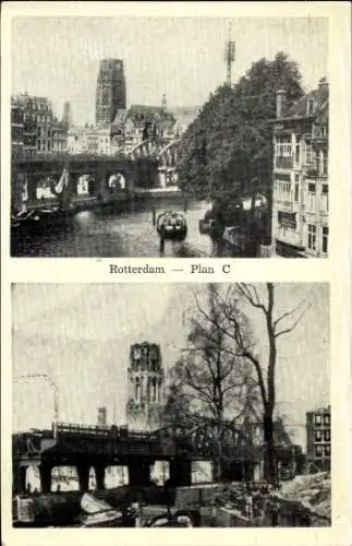 Ak Rotterdam Südholland Niederlande, Bild von Kanal, Brücke, Turm, "Rotterdam - Plan C"