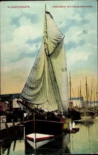 Ak Vlaardingen Südholland, Segelboot im Hafen, Königliche Wilhelmshaven, lebendige Wasserlandscha
