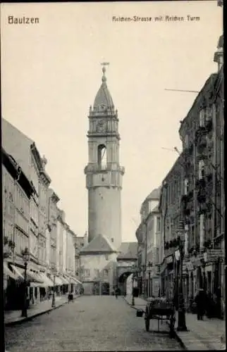 Ak Bautzen in der Oberlausitz,  Reichen-Strasse, Reichen Turm, historische Aufnahme
