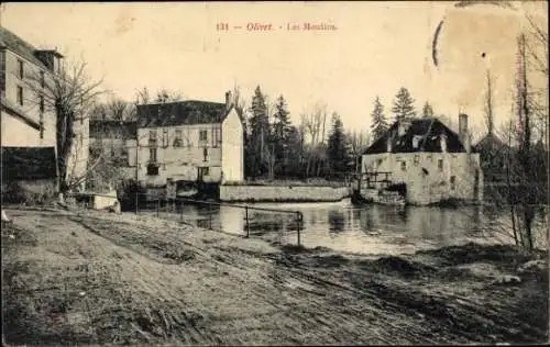 Ak Olivet Loiret, Mühlen, ruhige Landschaft, ruhiges Wasser, Wohngebäude, Bäume