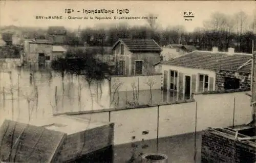 Ak Bry sur Marne Val de Marne, Hochwasser 1910, Quartier de la Pepiniere, Envahissement des eaux