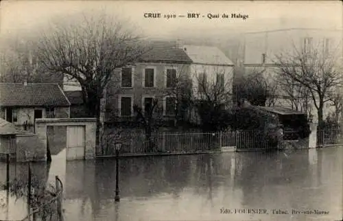 Ak Bry sur Marne Val de Marne, Hochwasser 1910, Quai du Halage