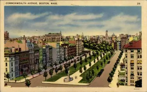 Ak Boston Massachusetts USA, general view of the Commonwealth Avenue 