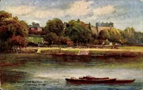 Ak Richmond upon Thames London England, Das Star and Garter Hotel,  Blick vom Fluss, Wasser und B