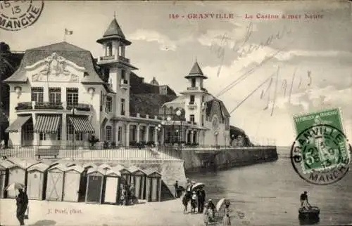 Ak Granville Manche, Le Casino, Strand, Badehäuschen, Menschen, Küstenlandschaft
