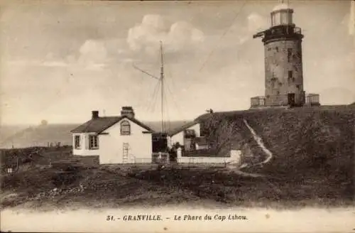 Ak Granville Manche, Phare du Cap Lihou, Leuchtturm, Landschaft, Gebäude