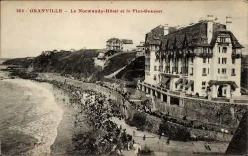 Ak Granville Manche, Le Normandy-Hotel, Plat-Gousset, Strand, Klippen, Menschenmenge