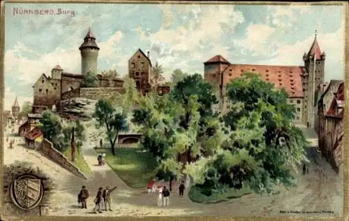 Litho Nürnberg in Mittelfranken Bayern, Burg, Wappen