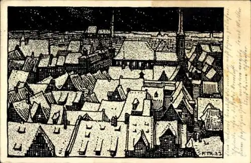 Künstler Ak Nürnberg in Mittelfranken, Blick von der Freiung über die Stadt