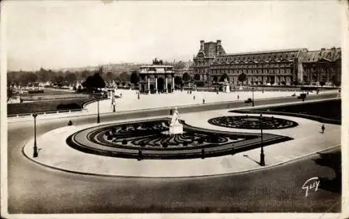 Ak Paris I Louvre, Platz mit Gartenanlage, Louvre Gebäude, Szenerie, Vintage Look
