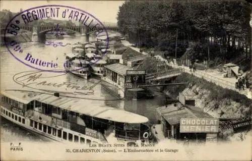 Ak Charenton le Pont Val de Marne,  mit Booten, Flussansicht, Embarcadère und Bäumen, Paris