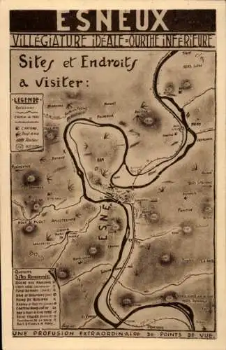 Ak Esneux Wallonien Lüttich, Karte von  Sehenswürdigkeiten, Wanderwege, Legende, Uferpromenade