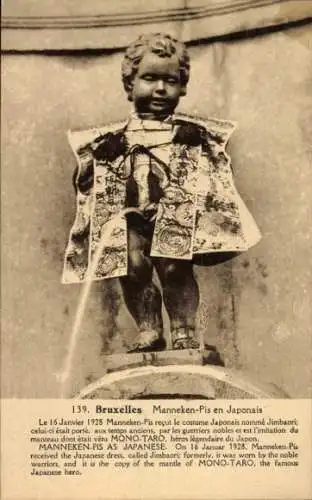 Ak Bruxelles Brüssel, Manneken-Pis Statue, Japanischer Jimbaori, Mono-Taro, 1928