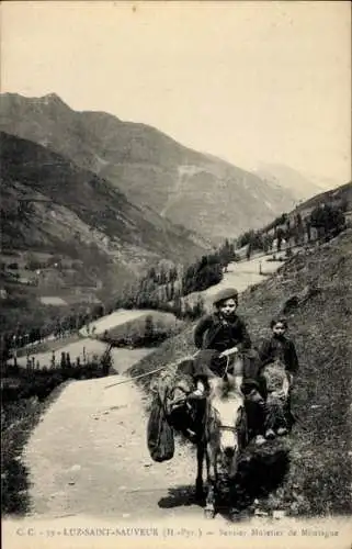 Ak Luz Saint Sauveur Hautes Pyrénées, Berg-Saumpfad, Esel