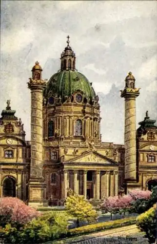 Künstler Ak Lippay, Wien 4 Wieden, Blick auf die Karlskirche