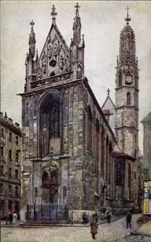Ak Wien 1 Innere Stadt, Darstellung der Maria Stiegen-Kirche, r Stil, glockiger Turm