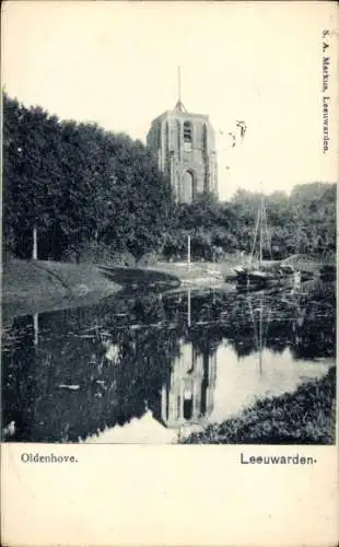 Ak Leeuwarden Friesland Niederlande, Oldenhove,  Wasserreflexion, Boot
