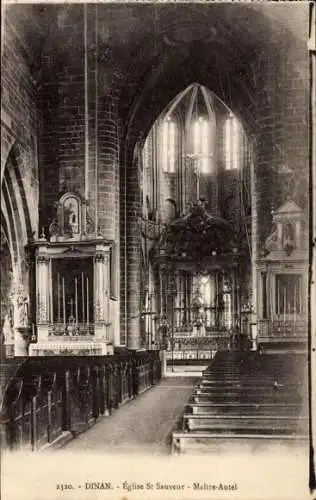 Ak Dinan Côtes-d’Armor, Innenansicht der Église St Sauveur, Maître-Autel, Kirchenbänke, Holzornam
