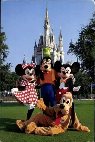 Ak Orlando Florida USA, Disney World, Schloss, Mickey Mouse, Minnie Mouse, Pluto, Goofy