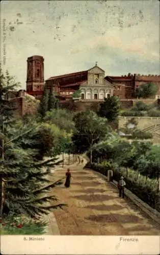 Ak Firenze Florenz Toscana, Fresken, S. Miniato, Landschaft, Bäume, Weg, Blumen
