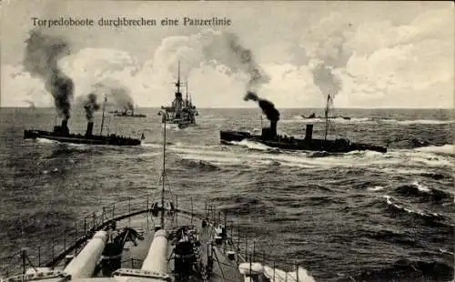 Ak Torpedoboote durchbrechen eine Panzerlinie, Kriegsschiffe