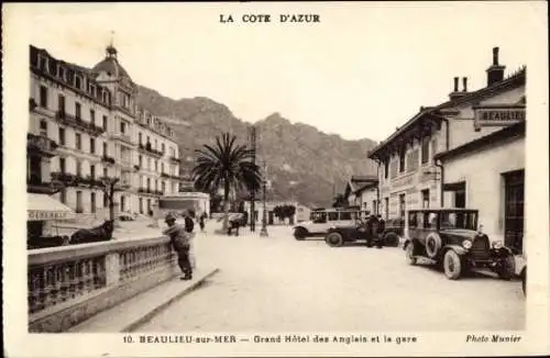 Ak Beaulieu sur Mer Alpes Maritimes, Grand Hotel des Anglais, Gare