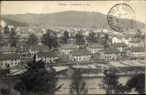 Ak Champ du Pin Épinal Lothringen Vosges, Blick auf Le Champ du Pin, Häuser am Fluss, bewaldete H