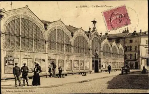 Ak Épinal Lothringen Vosges, Le Marché Couvert,  Architektur, Personen, Werbung