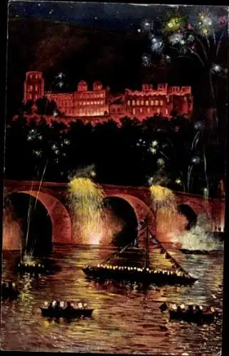 Künstler Ak Hoffmann, H., Heidelberg am Neckar, Schloßbeleuchtung bei Nacht