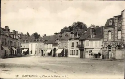 Ak Maintenon Eure et Loir, Stadtplatz,  Gebäude, ruhige Atmosphäre, Treffpunkt der Gemeinde