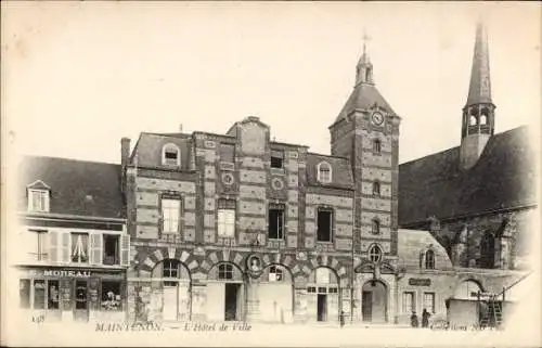 Ak Maintenon Eure et Loir, L'Hôtel de Ville,  Architektur, Stadtgebäude, Geschäfte