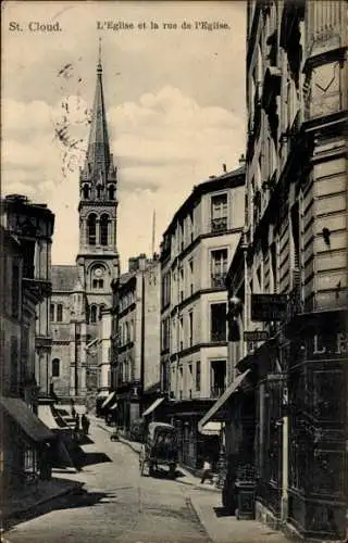 Ak Saint Cloud Hauts de Seine, Kirchstraße mit Kirche